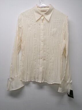 NWT Vtg Y2K Ivory Crinkle Bell Wrist Apostrophe Sheer Top Shirt Women's XS